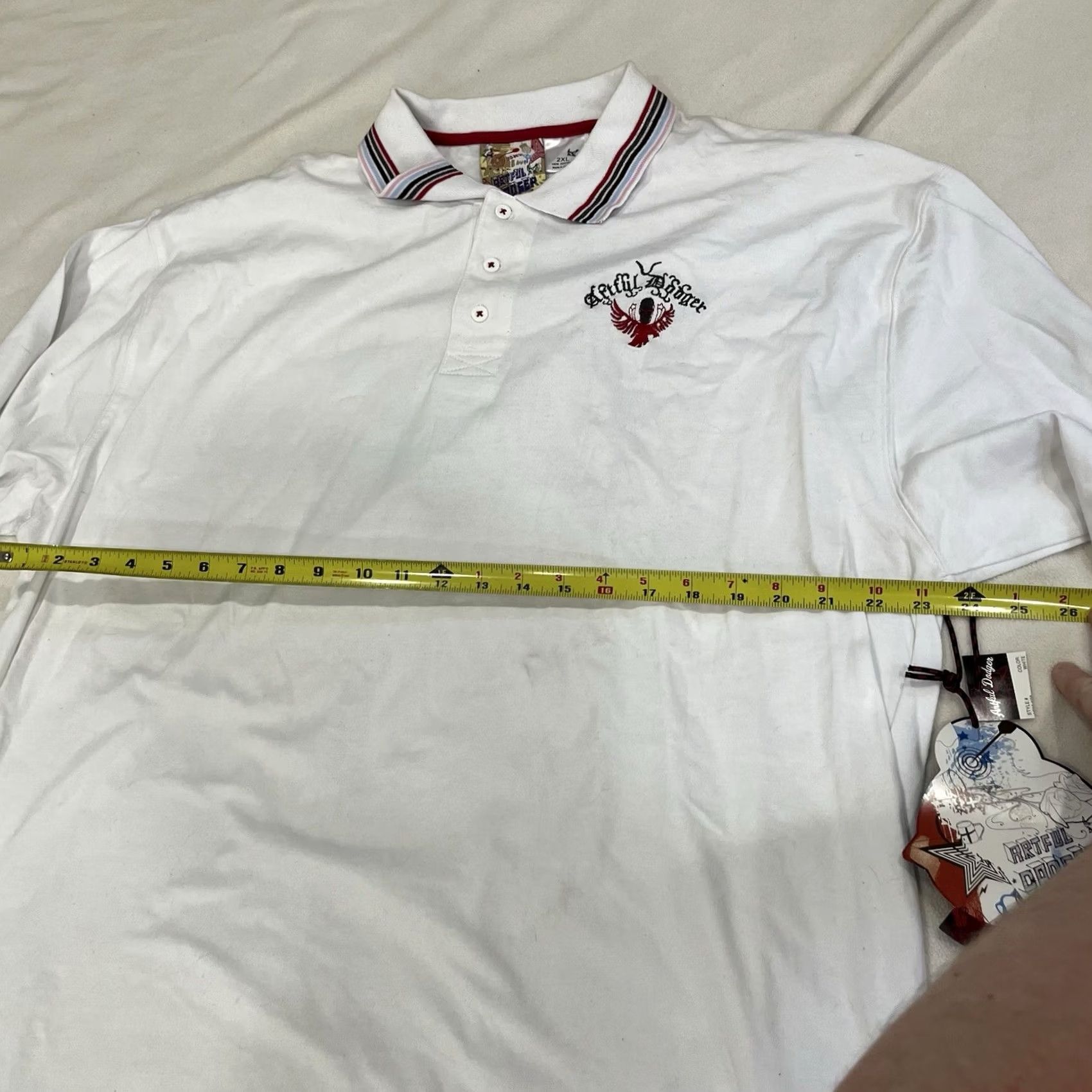 Vintage Artful Dodger Mens T-Shirt Polo Shirt White Embroidered Geometric Long Sleeve 2XL Cotton Mens Shirts Corporate? Size US XXL / EU 58 / 5 - 7 Thumbnail