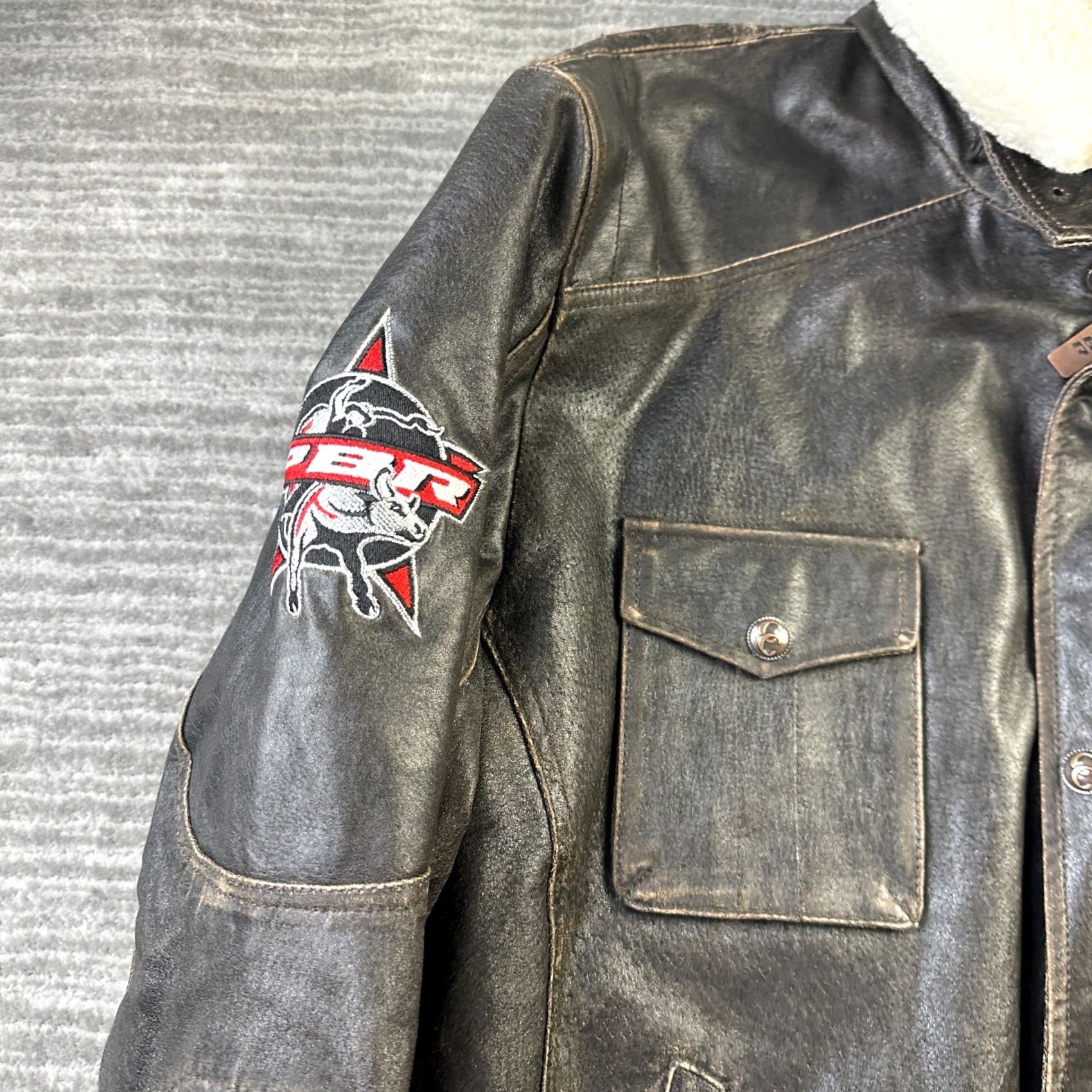 Vintage VINTAGE PBR Jacket Mens XL Brown Leather 2017 World Finals Bomber Jacket Zip Logo Zipper Size US XL / EU 56 / 4 - 4 Thumbnail
