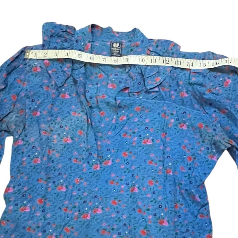 Emanuel Ungaro Emanuel Ungaro Blue Floral Ruffled V-Neck Dress Size M Size M / US 6-8 / IT 42-44 - 6 Thumbnail