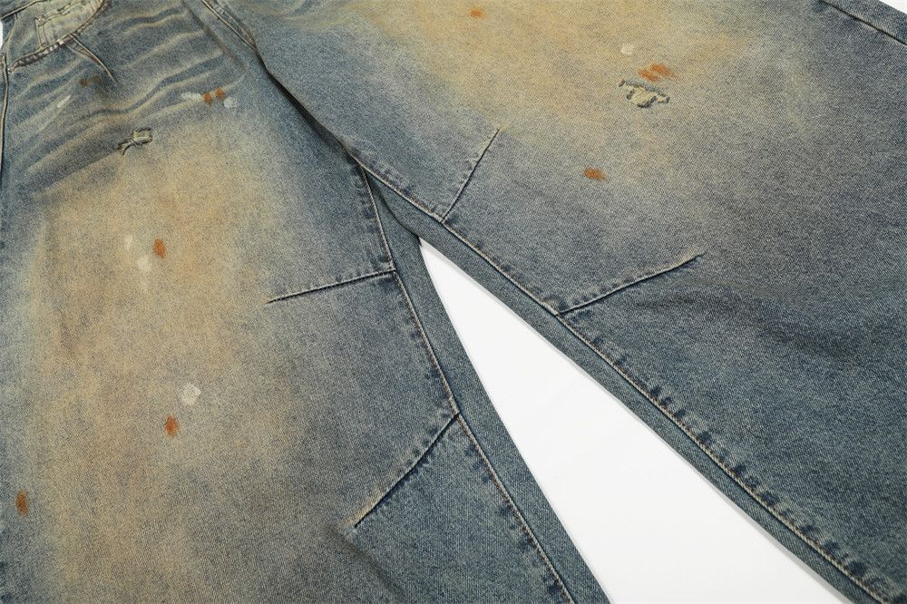 Vintage Retro men's washed ink-splashed distressed scimitar jeans Size US 32 / EU 48 - 4 Thumbnail