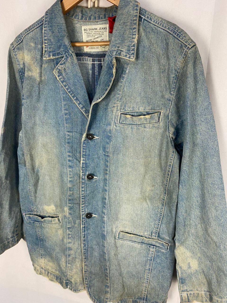 Vintage big shark jeans button up distressed jacket