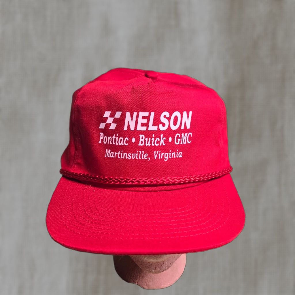 Vintage VINTAGE Hat Unbranded Snapback Adults One Size Red 90s Martinsville Virginia VA Nelson Pontiac Buick GMC Dealership Schema Casual Baseball Cap Size ONE SIZE - 1 Thumbnail