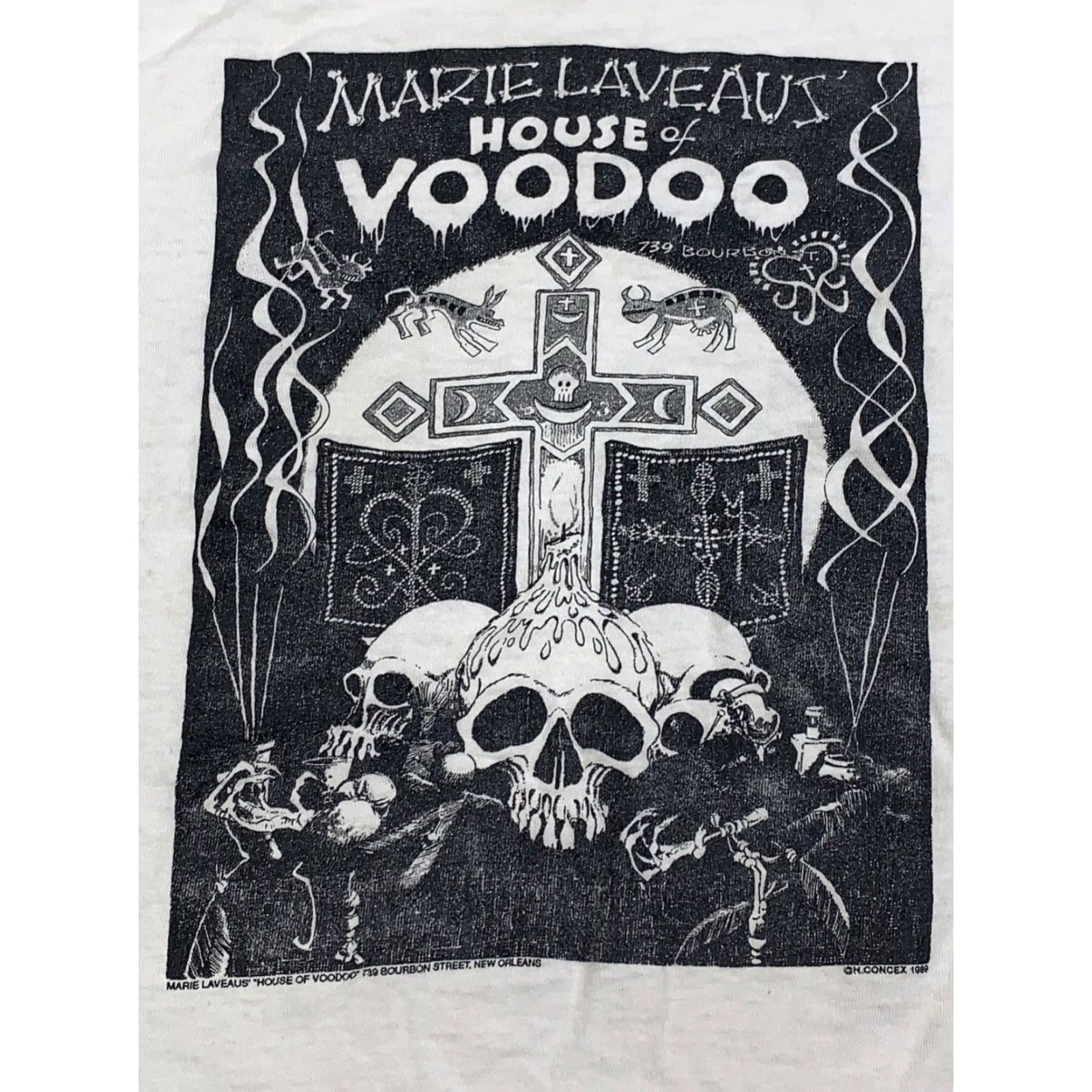 Fruit Of The Loom Vtg Marie Laveaus House of Voodoo Shirt Adult L 80s Skulls Distressed Size US L / EU 52-54 / 3 - 3 Thumbnail