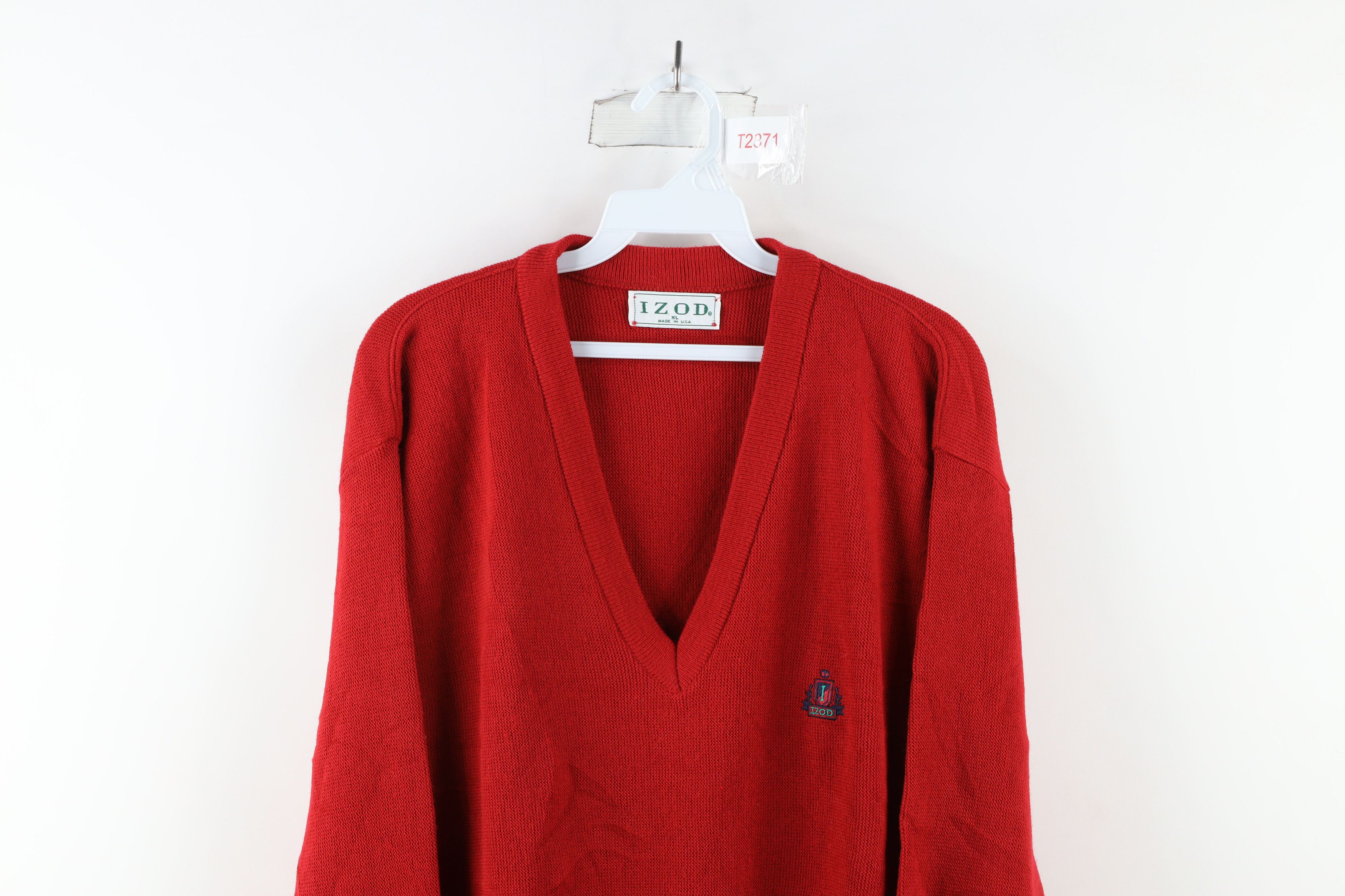 Izod Vintage 70s Izod Knit V-Neck Sweater Red Acrylic USA Size US XL / EU 56 / 4 - 2 Thumbnail
