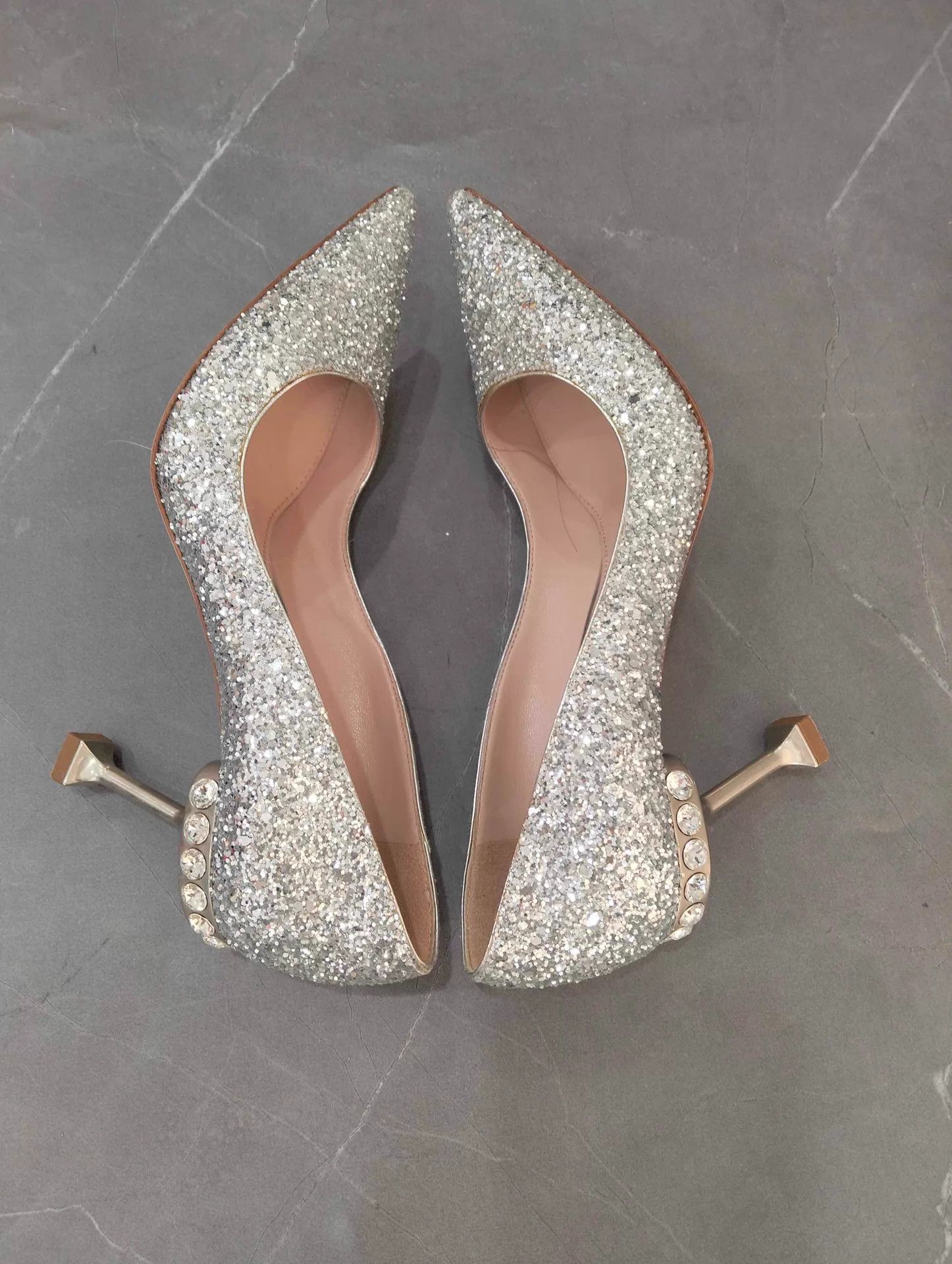 Miu Miu MIU MIU Women's Sequin Pointed Toe 5cm Silver Heels 35 Size US 4.5 / IT 34.5 - 3 Thumbnail