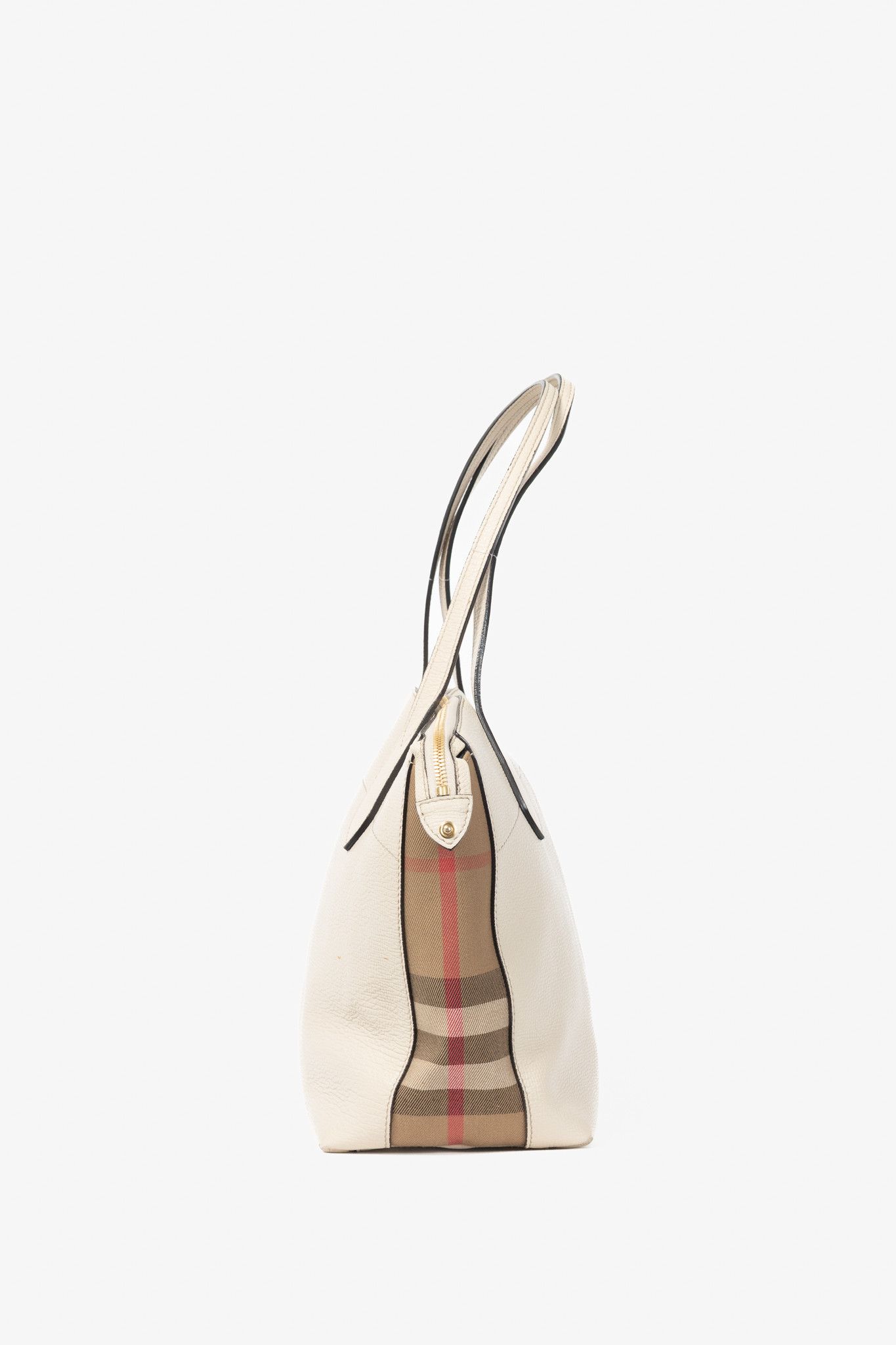 Burberry Burberry Welburn Cream Leather Check-Trim Tote Size ONE SIZE - 3 Thumbnail
