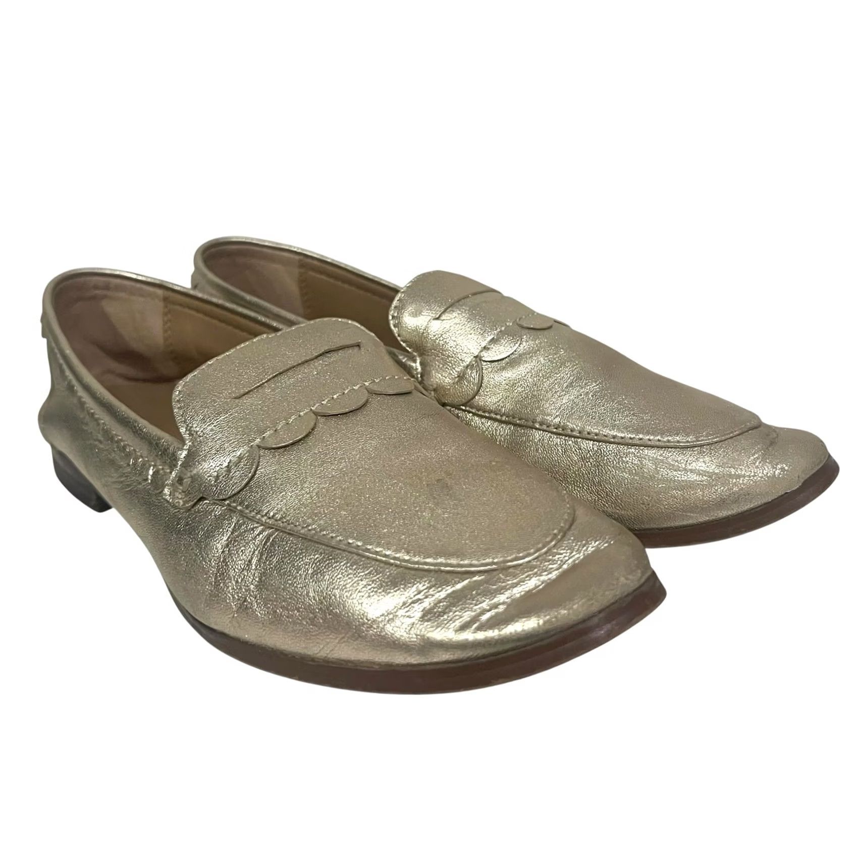Banana Republic Banana Republic Metallic Gold Loafers Womens 7.5 Slip-On Scalloped Penny Size US 8 / IT 38 - 2 Thumbnail