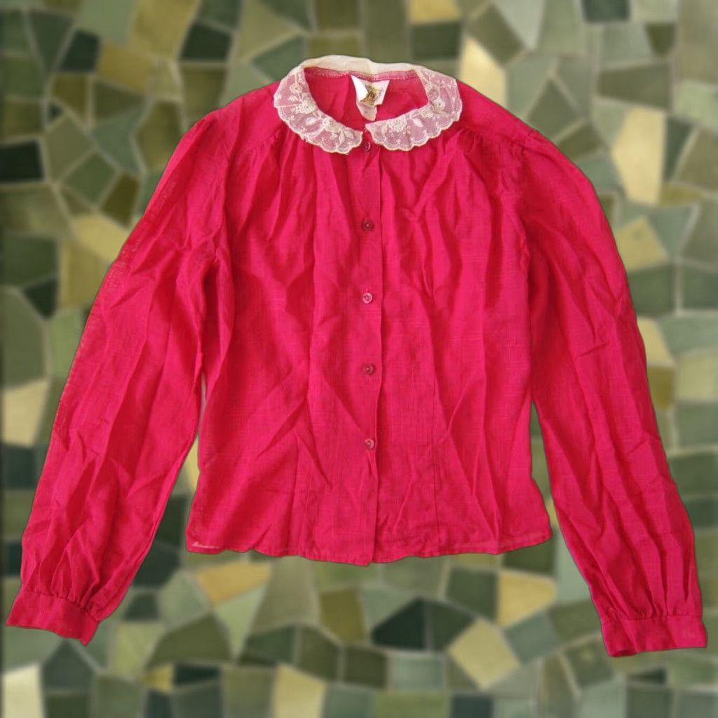 Pinko VINTAGE Nifty Blouse Shirt Women S-M Pink Long Sleeve Button Down Lace Neck 70s 80s 90s Mens Womens Size S / US 4 / IT 40 - 1 Thumbnail