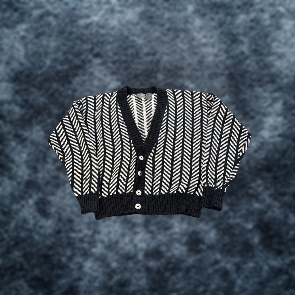 Liz Claiborne VINTAGE Liz Claiborne Sweater Cardigan Knit Pullover Long Sleeve Crew Neck Cotton Black Womens Petite PM 80s 90s Knit Pattern Argyle/Diamond Size M / US 6-8 / IT 42-44 - 1 Thumbnail