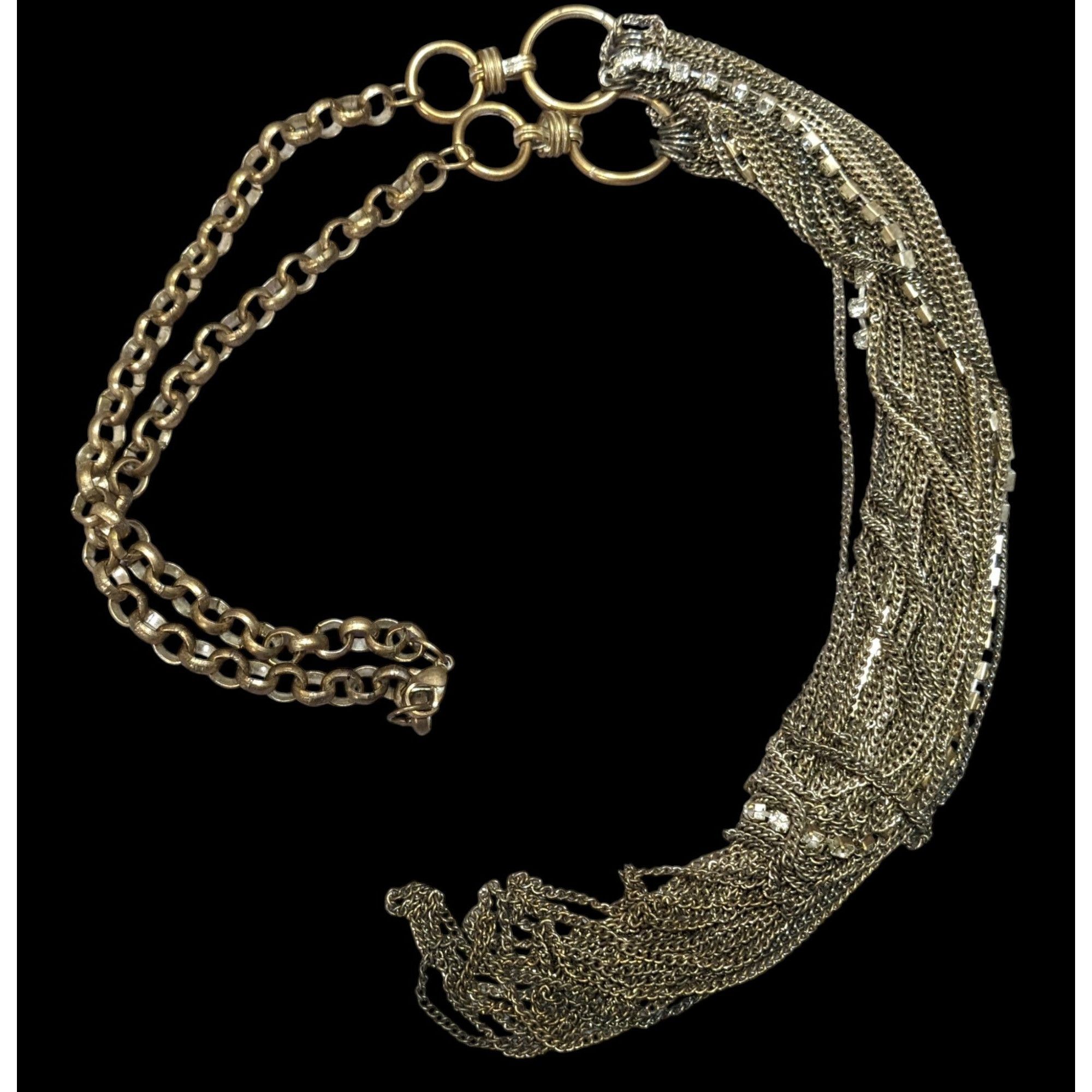 Other 80s Glam Gold Tone Layered Chain Necklace With Rhinestones A Size ONE SIZE - 2 Thumbnail