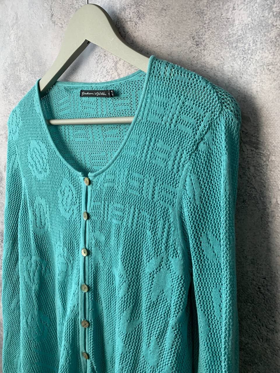 Designer Gudrun Sjoden Green Cotton Pointelle Knit Cardigan Sweater Size M / US 6-8 / IT 42-44 - 6 Thumbnail