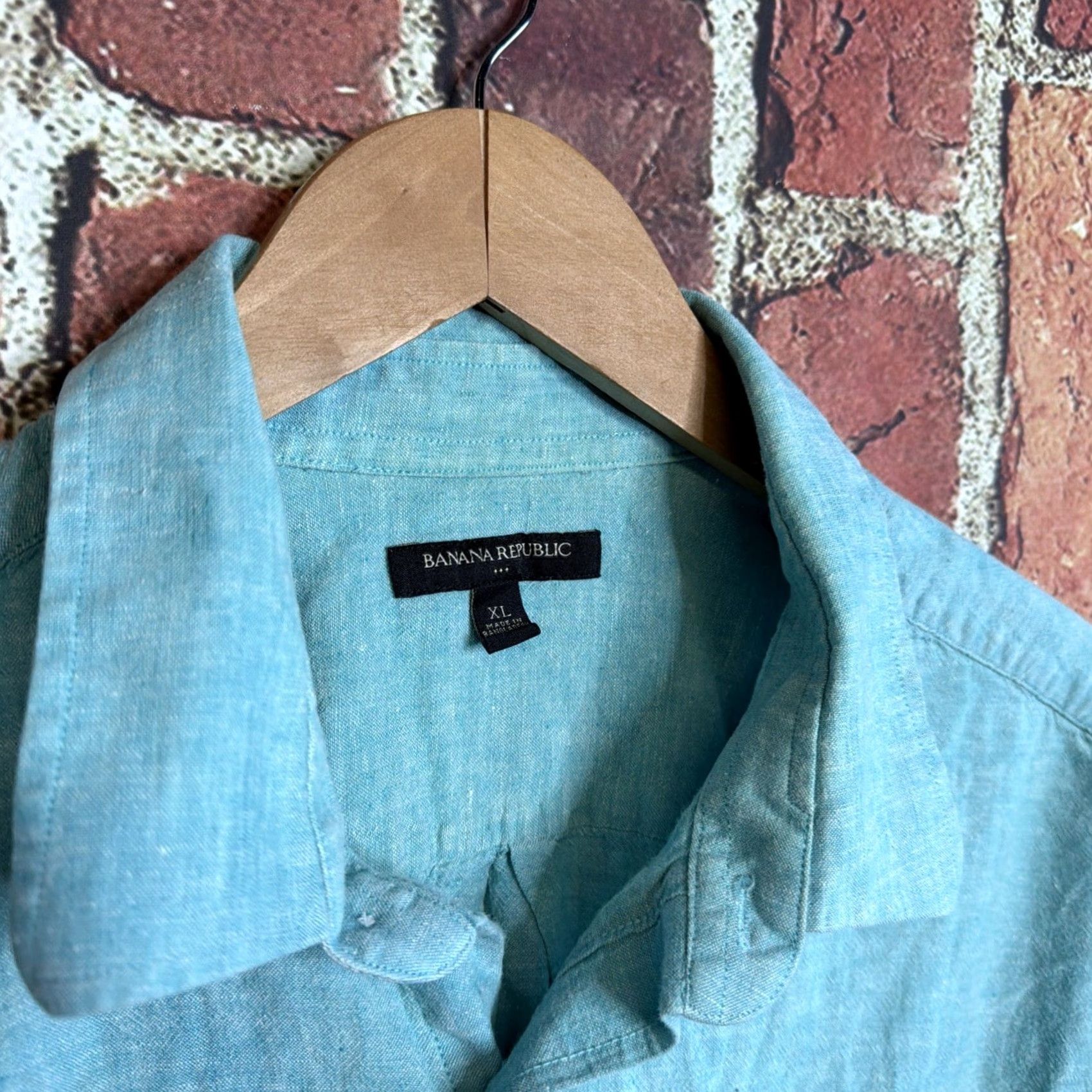 Banana Republic Banana Republic Shirt Mens XL Green Linen Blend Button Up Short Sleeve Beach Cotton Linen Woven Casual Size US XL / EU 56 / 4 - 2 Thumbnail
