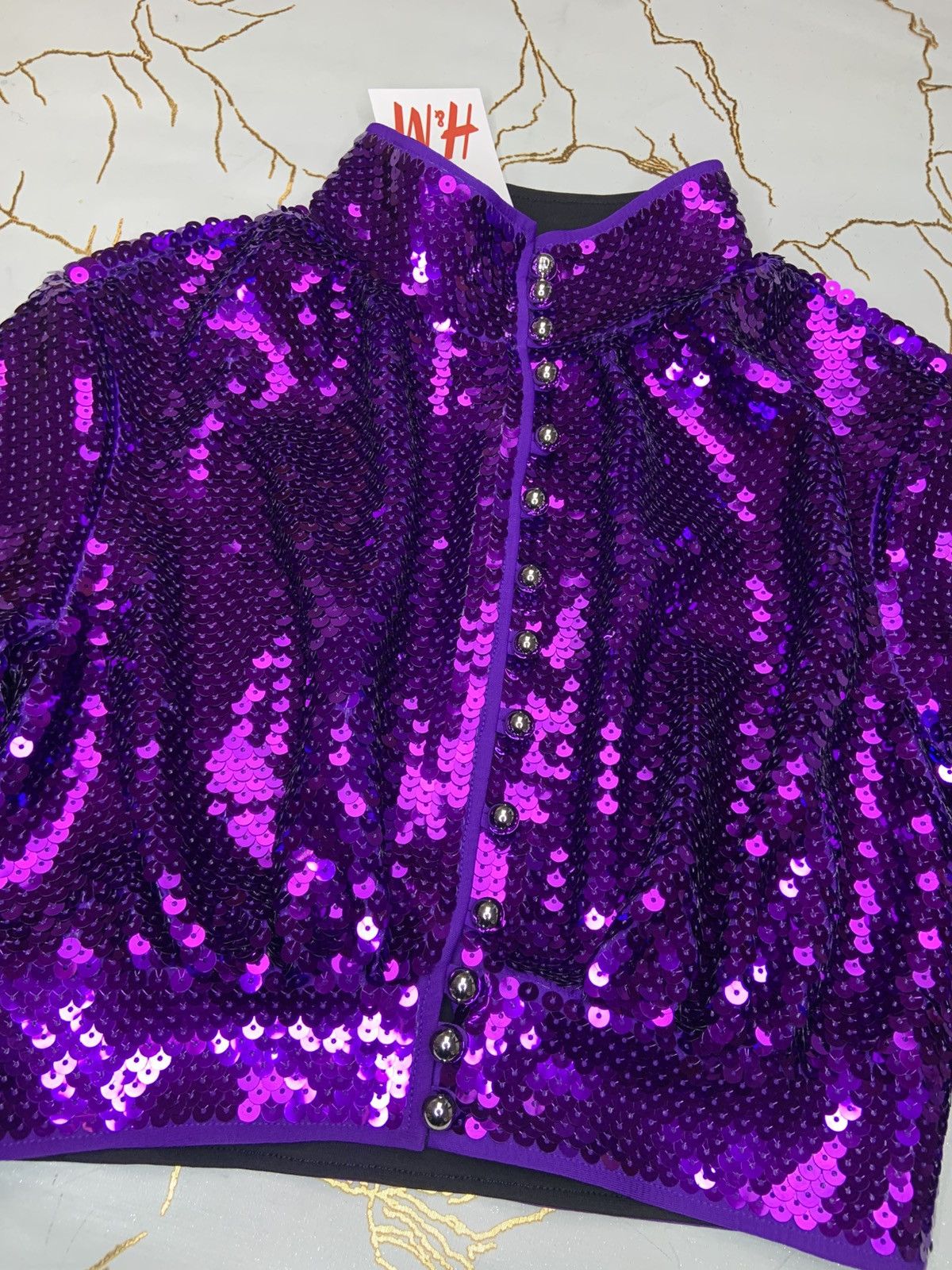 H&M × Paco Rabanne New RABANNE H&M WOMEN PURPLE SEQUINED CROPPED TOP SIZE XS Size XS / US 0-2 / IT 36-38 - 7 Thumbnail