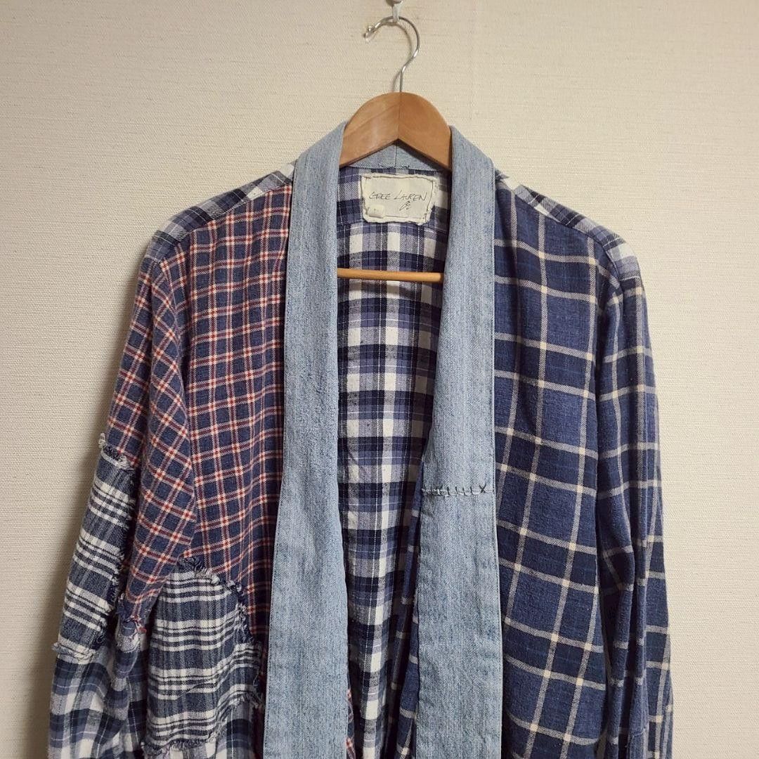 Greg Lauren GREG LAUREN Denim/ Check Remake Long Sleeve Shirt 2 Size US M / EU 48-50 / 2 - 2 Thumbnail