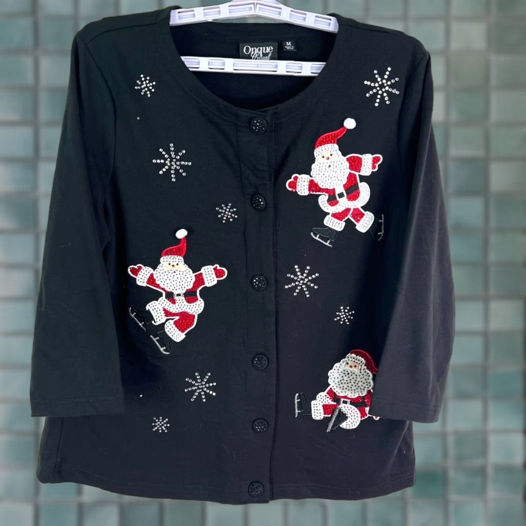 Vintage VINTAGE Onque Casuals Santa Cardigan Sweater Womens Large Black Holiday Christmas Knit Size M / US 6-8 / IT 42-44 - 1 Thumbnail