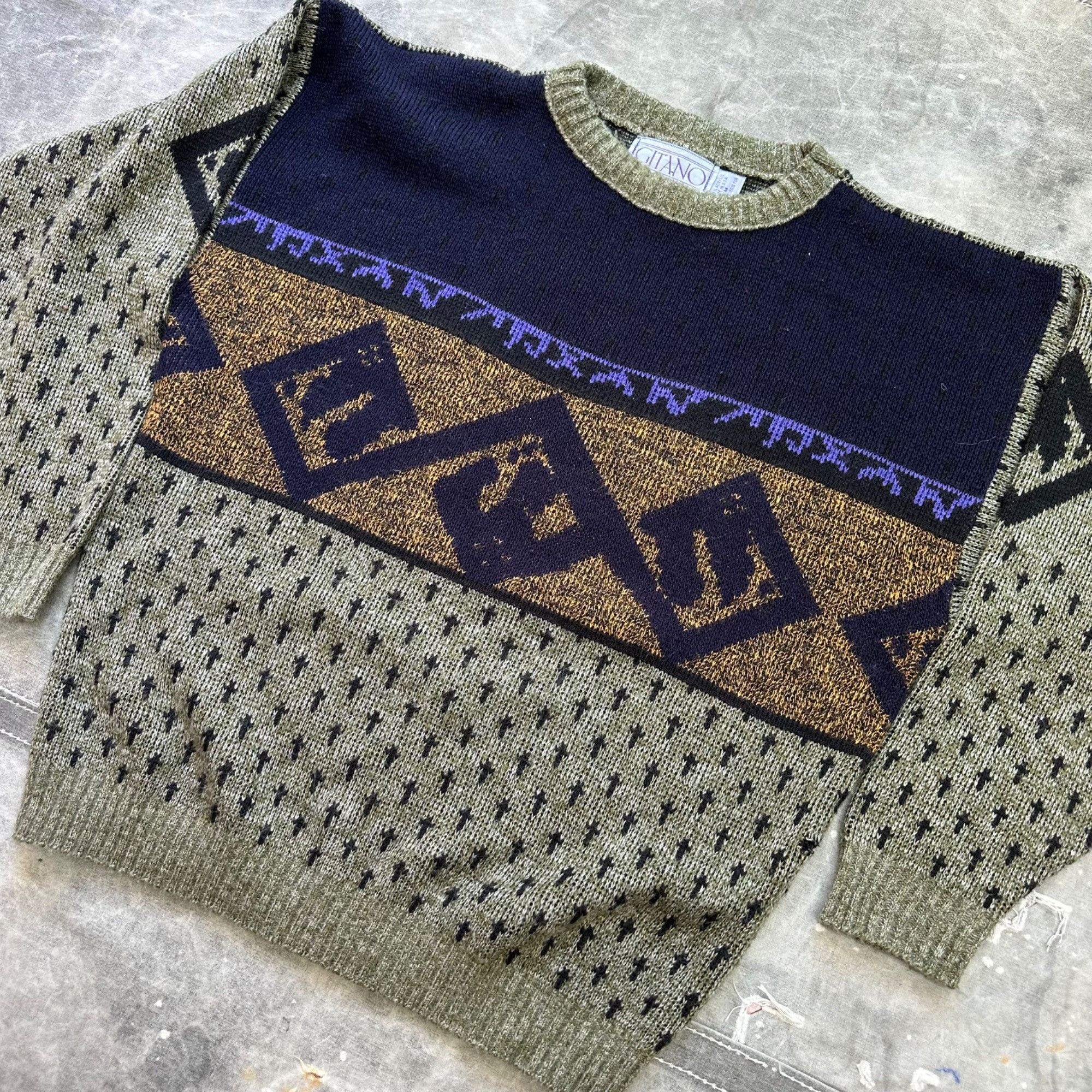 Vintage Vintage Gitano Sportswear Unique Patterned Knit Sweater Size US M / EU 48-50 / 2 - 2 Thumbnail