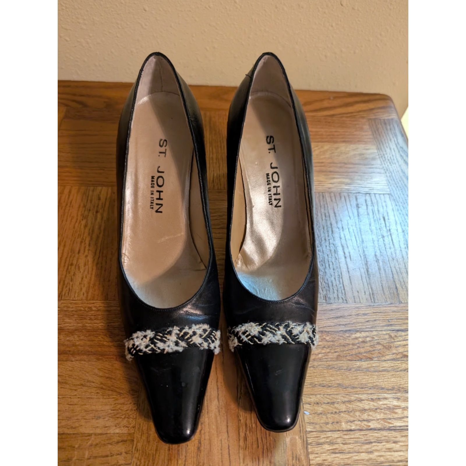 St. John St. John Leather Pump Black Tweed Accent Patent Leather Square Heel Sz 7.5 Vintage Yes Women Pump Size US 8 / IT 38 - 2 Thumbnail