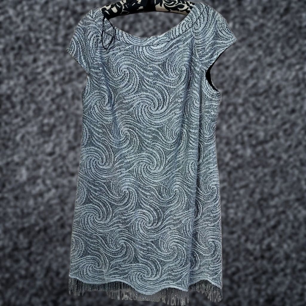 Vintage S.L. Fashions Womens Scoop Neck Metallic Crochet Fringe Hem Dress Silver Size 18 Size XXL / US 16-18 / IT 52-54 - 1 Thumbnail