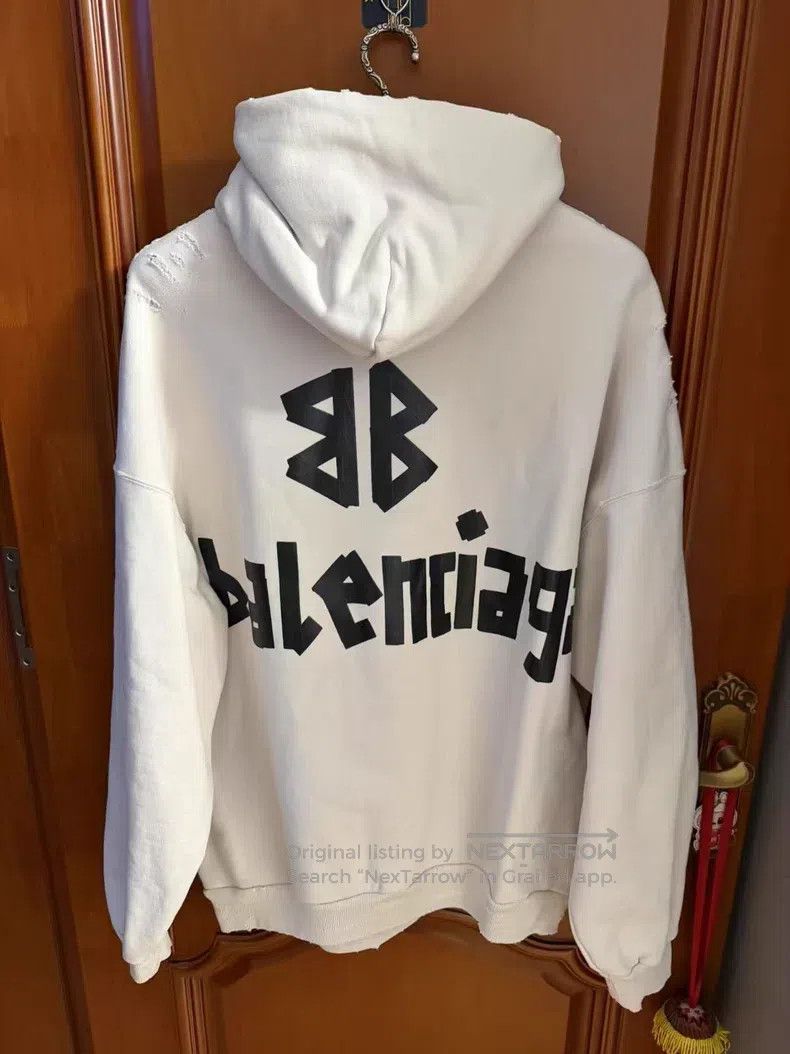Balenciaga Balenciaga Beige Tape Hooded Sweatshirt Size US S / EU 44-46 / 1 - 2 Thumbnail