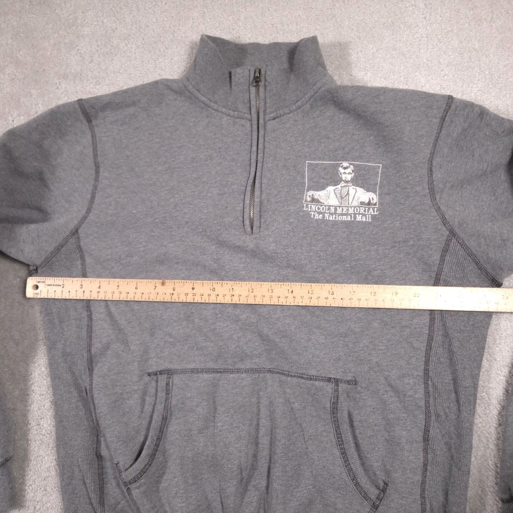 Vintage Blue 84 Sweatshirt Mens M Gray Quarter Zip Fleece Lincoln Memorial Graphic Pullover USA 1/4 Zip Kangaroo Pocket Embroidered Logo Mock Neck Size US M / EU 48-50 / 2 - 7 Thumbnail
