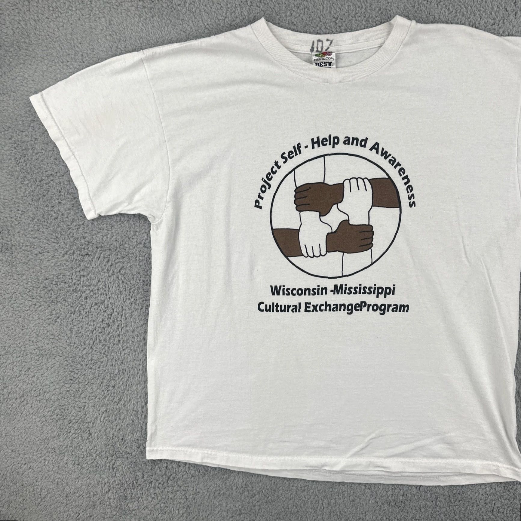 Fruit Of The Loom VINTAGE Fruit of the Loom White T Shirt Mens XL Wisconsin to Mississippi Cultural Exchange Graphic Tee 1990s Short Sleeve Cotton Size US XL / EU 56 / 4 - 4 Thumbnail