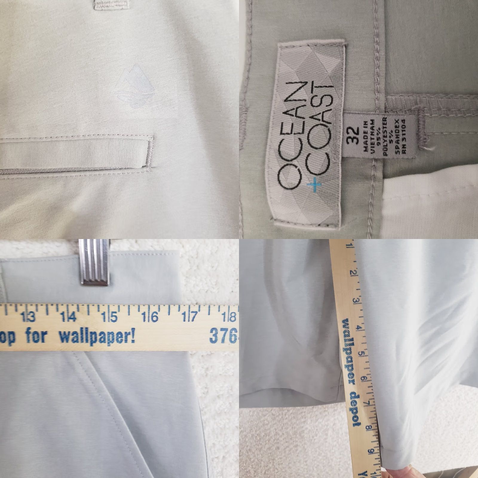 Vintage Ocean + Coast Men's Shorts Gray 32" x 9" Inseam Flat Front Chino Beach Outdoor Size US 32 / EU 48 - 8 Thumbnail