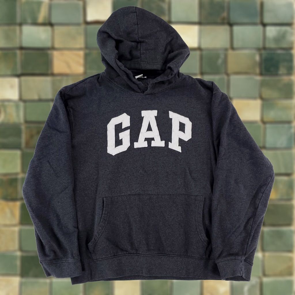 Gap GAP Hoodie Sweatshirt Spellout Gray Kangaroo Pouch No Drawstring Mens XL Size US XL / EU 56 / 4 - 1 Thumbnail