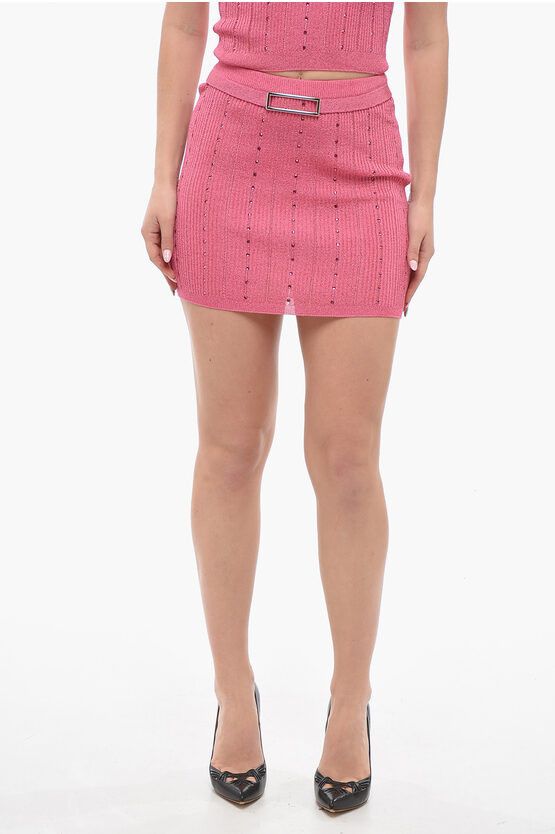 image of Alessandra Rich Lurex Miniskirt With Buckle And Crystals in Pink, Women's (Size 26)