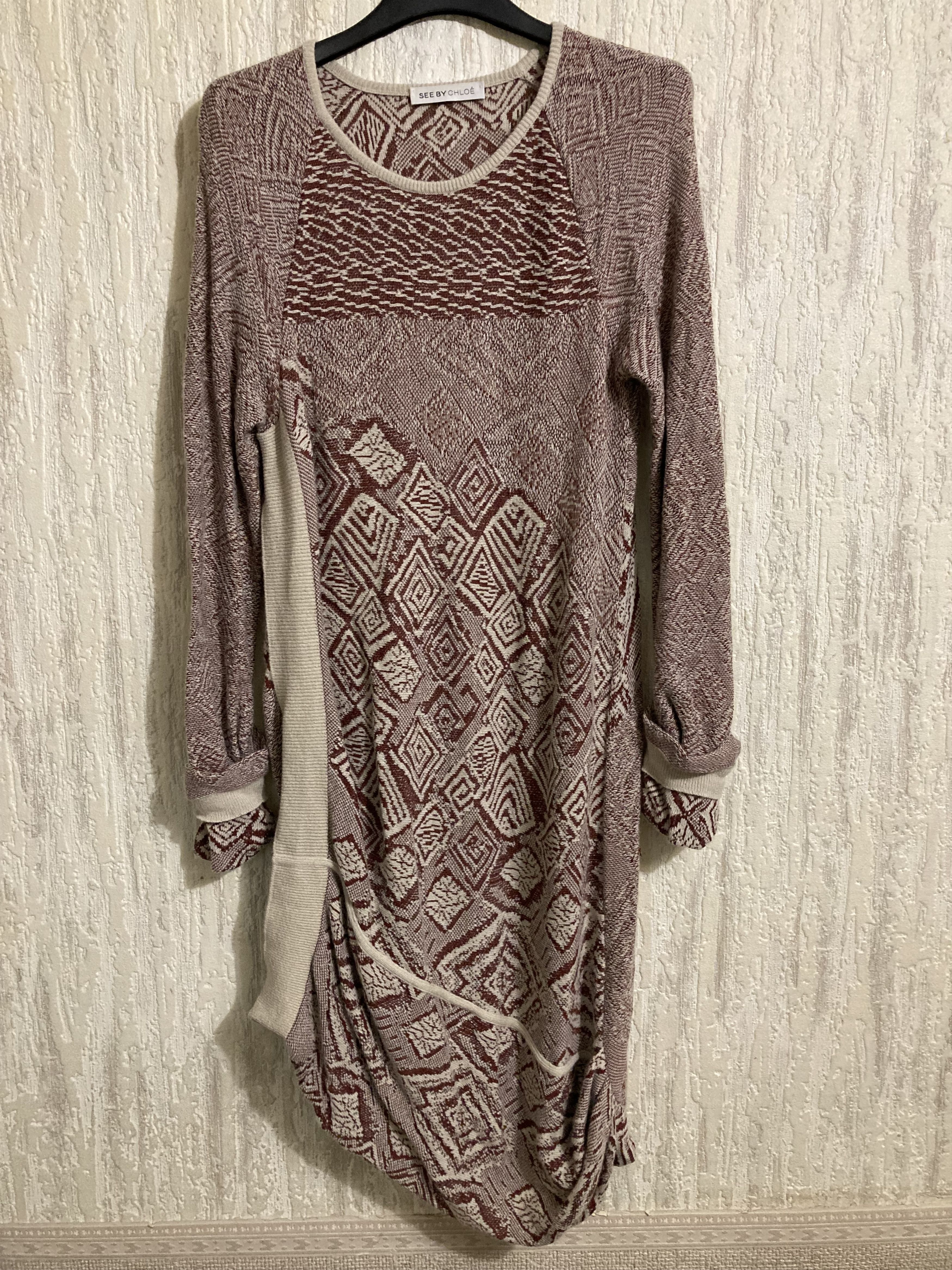 See By Chloe Red Jacquard Knit Asymmetrical Mini Dress