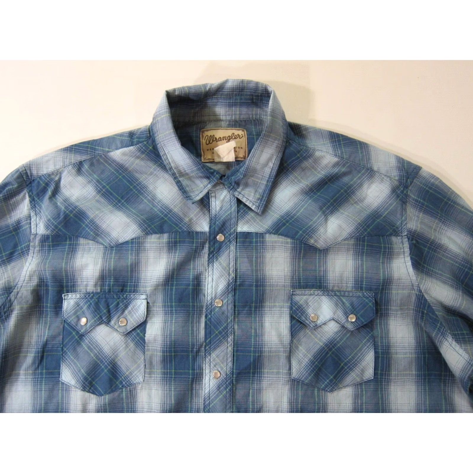Wrangler Vintage Wrangler Blue Yellow Plaid Snap Button Down Long Sleeve Shirt Men XL Size US XL / EU 56 / 4 - 4 Thumbnail