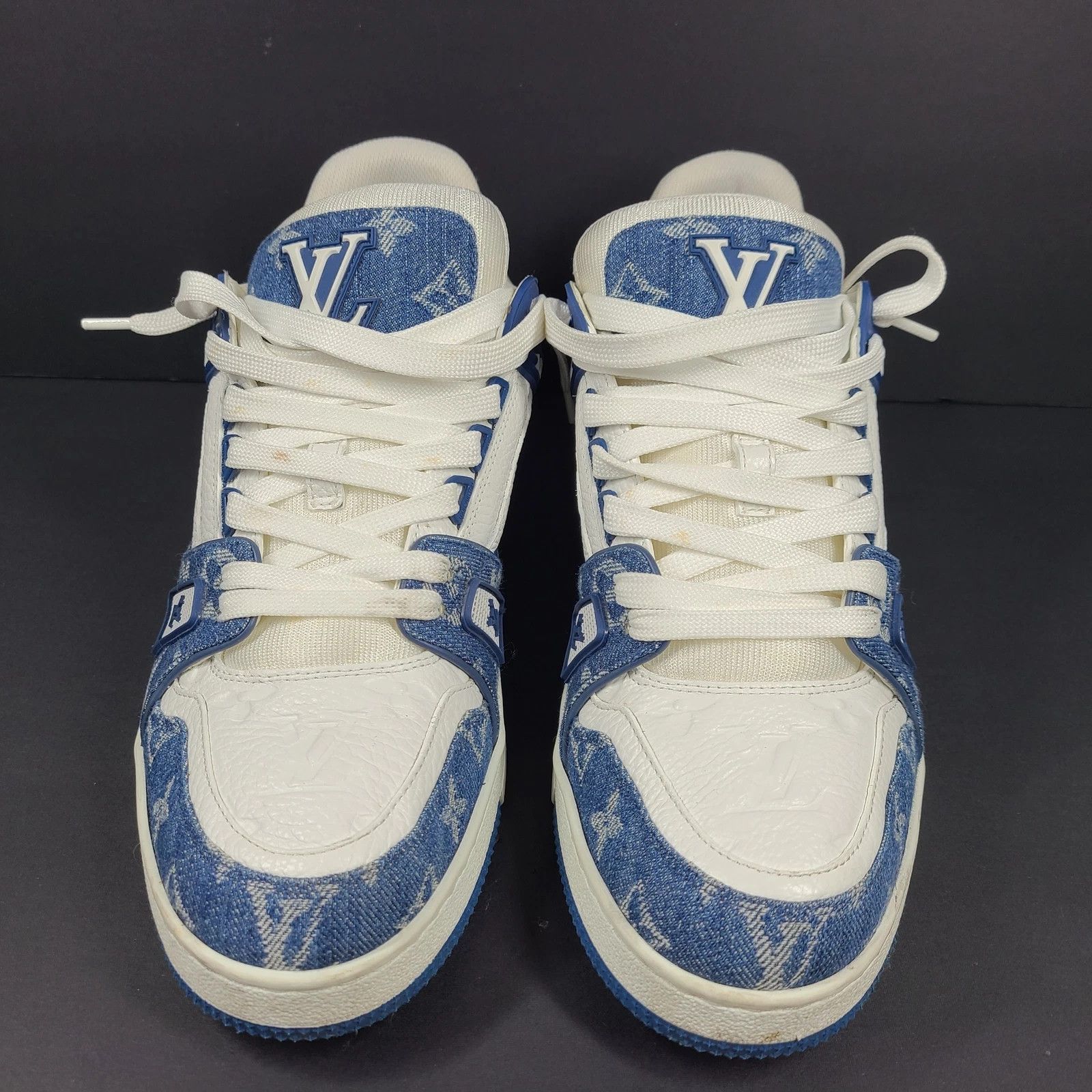 Louis Vuitton Trainer Sneaker Monogram Denim X Leather Shoes in Blue, Men's (Size 8)