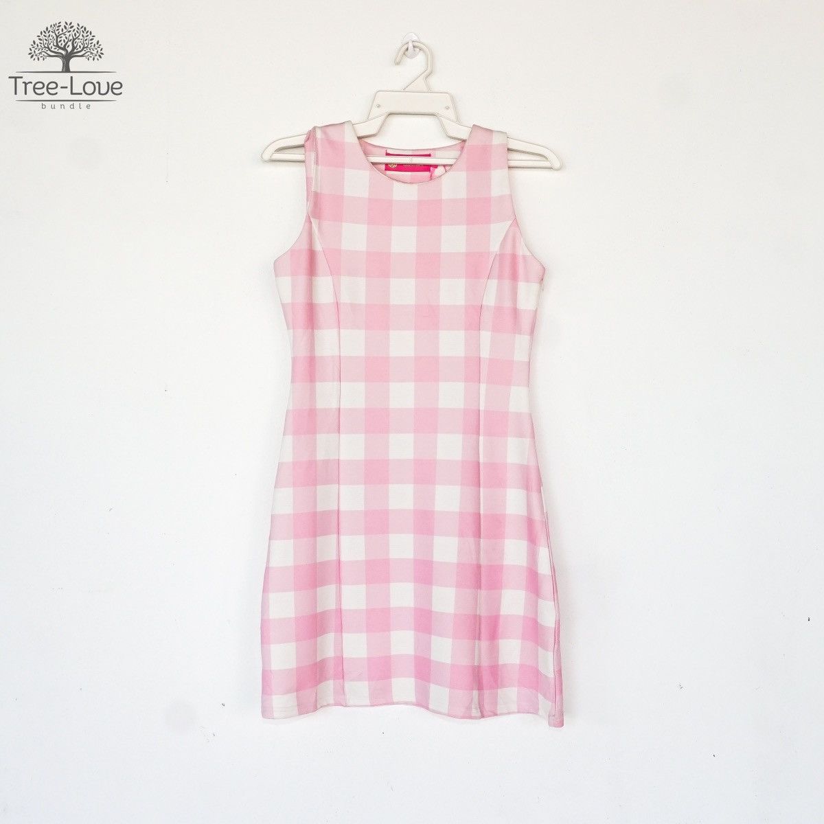 Macbeth [S] MACBETH pink checkered slim cut mini dress Size S / US 4 / IT 40 - 1 Thumbnail