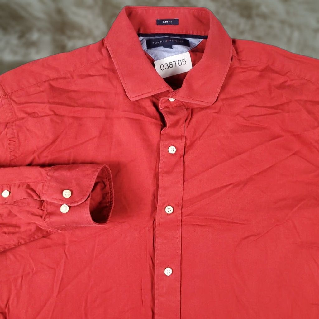 Tommy Hilfiger Tommy Hilfiger Dress Shirt Men 16.5 Red Long Sleeve Button Up Solid Classic Modern Size 42R - 1 Thumbnail