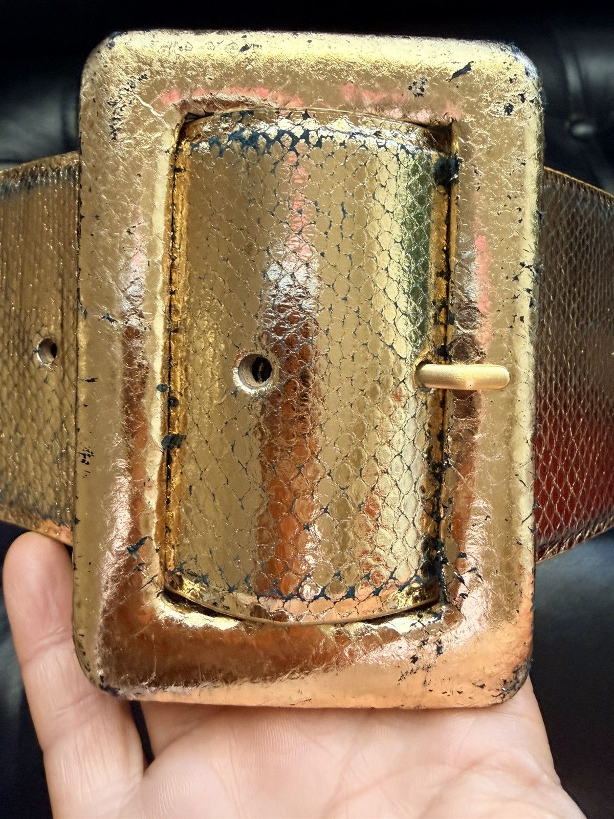 Other W. Kleinberg Wide Snakeskin Exotic Gold Leather Belt USA 34" Size ONE SIZE - 20 Thumbnail