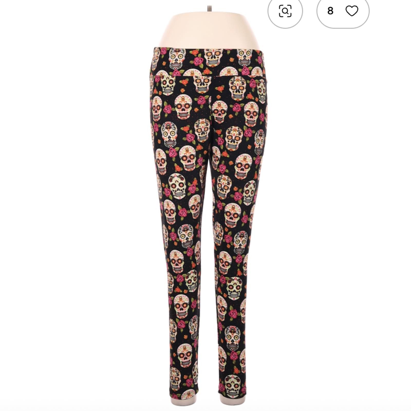 Other Size Lg - XL Black Leggings with Colorful Skull Pattern Size 36" / US 14 / IT 50 - 1 Thumbnail