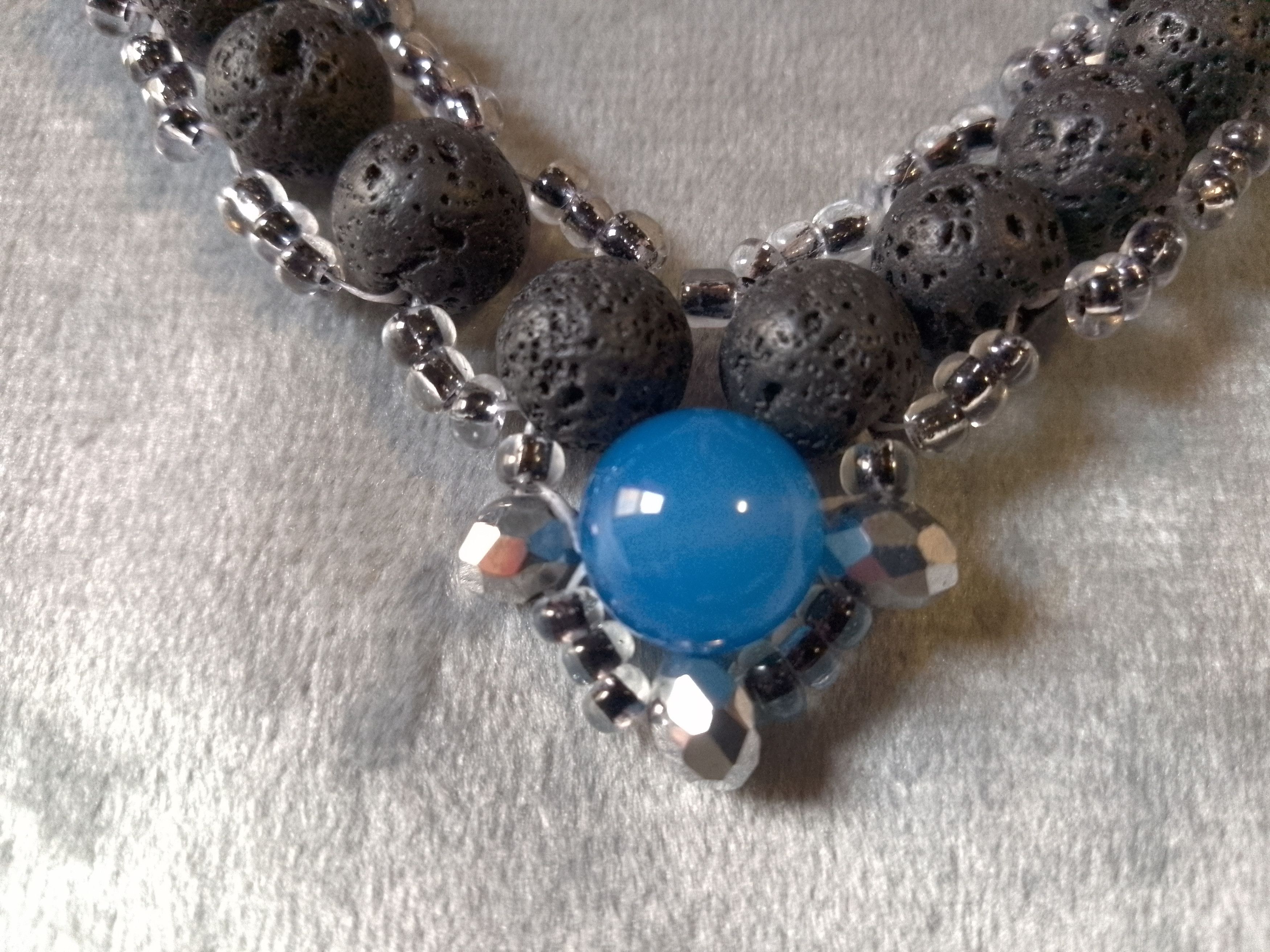 Handmade Black Necklace Natural Etna Lava stones and blue Agate Size ONE SIZE - 4 Thumbnail