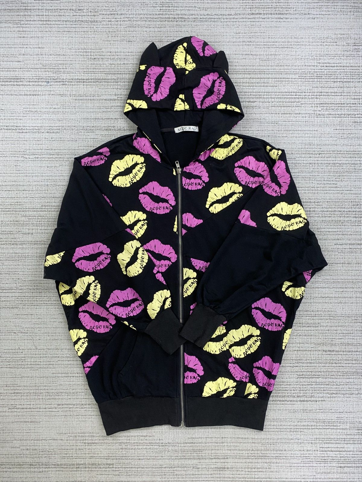 14th Addiction × AC/DC × Vintage Vintage ACDC Rag Lips Printed Fullprint Hoodie Jacket Size US XL / EU 56 / 4 - 5 Thumbnail