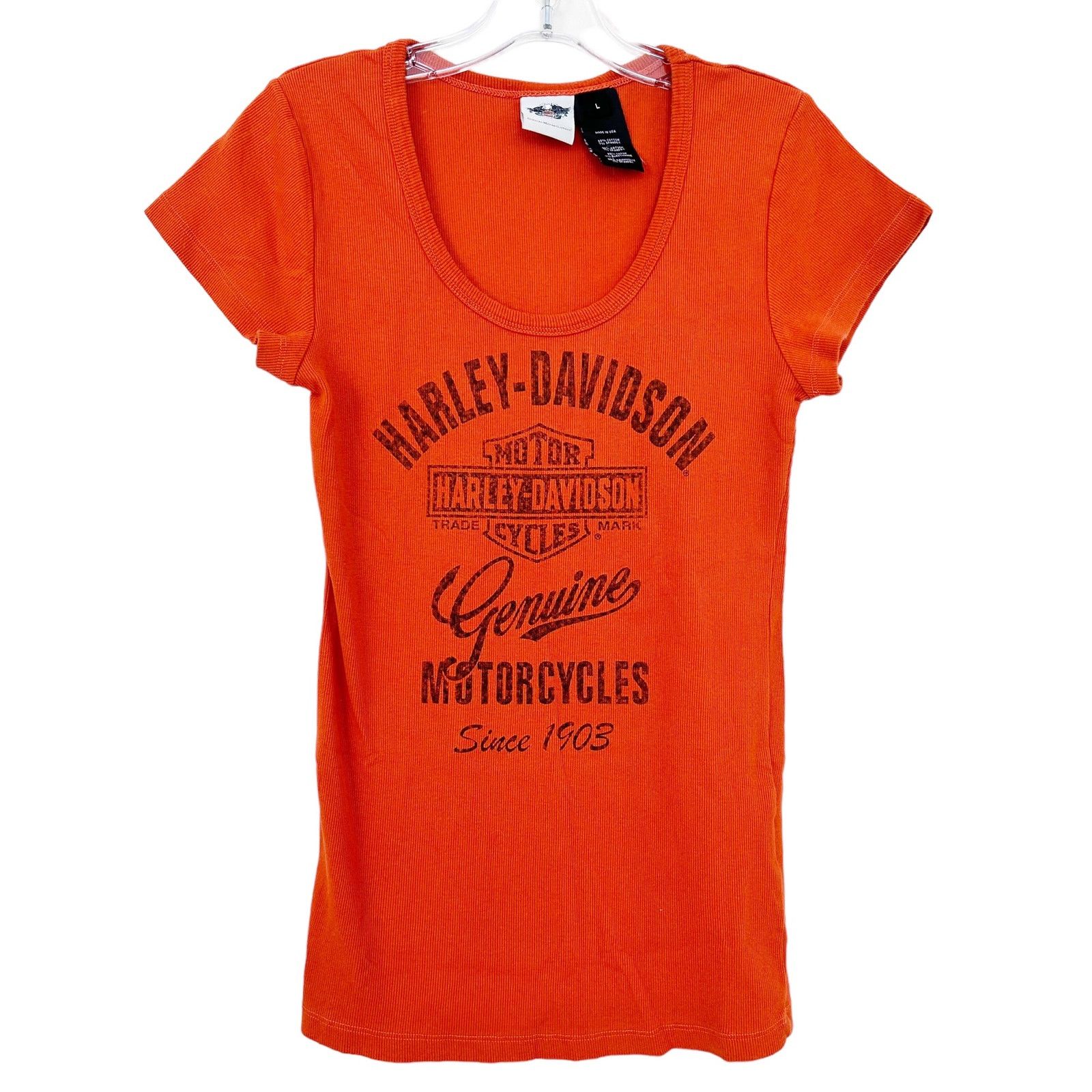 Harley Davidson Harley Davidson Orange Ribbed T Shirt Sz L Size L / US 10 / IT 46 - 4 Thumbnail