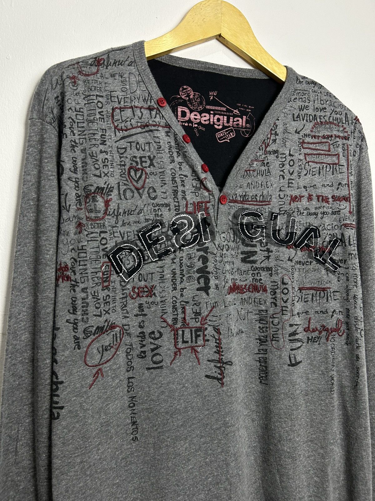 Japanese Brand Y2k Desigual Poem longsleeve Size US XL / EU 56 / 4 - 2 Thumbnail