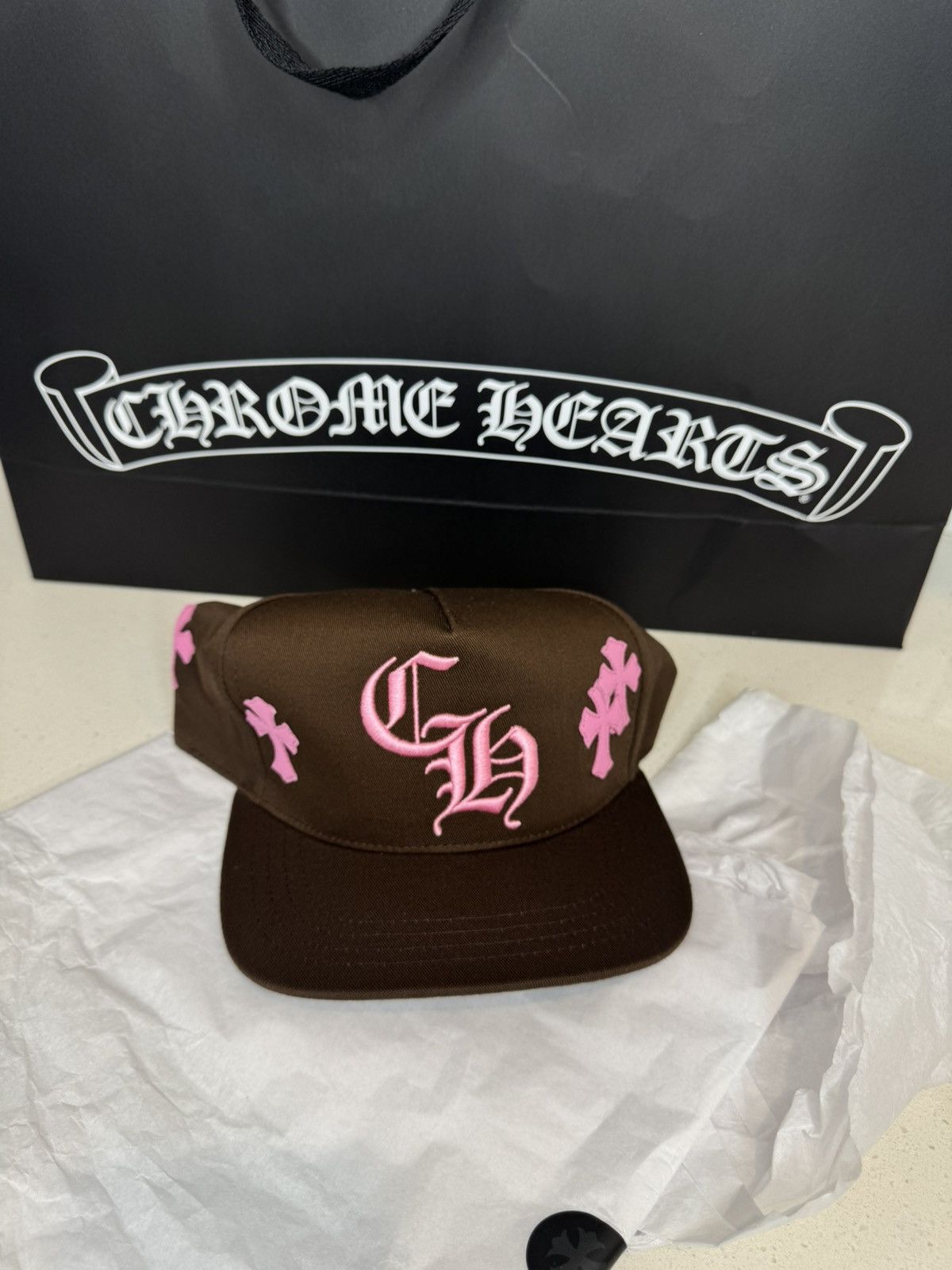 Chrome Hearts Chrome Hearts “CH” Cross Hat Brown and Pink | Grailed