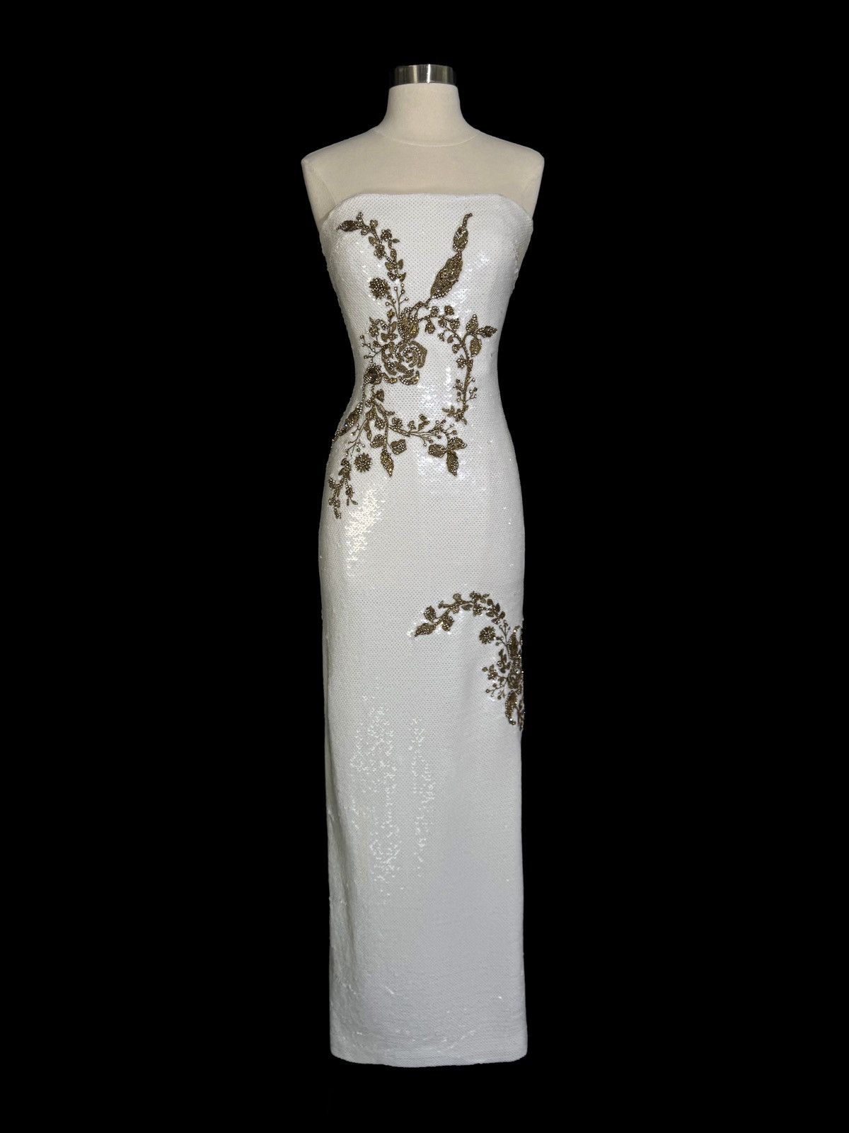 Monique Lhuillier Brand New Monique Lhuillier Embroidered Sequin Column Gown Size M / US 6-8 / IT 42-44 - 1 Thumbnail