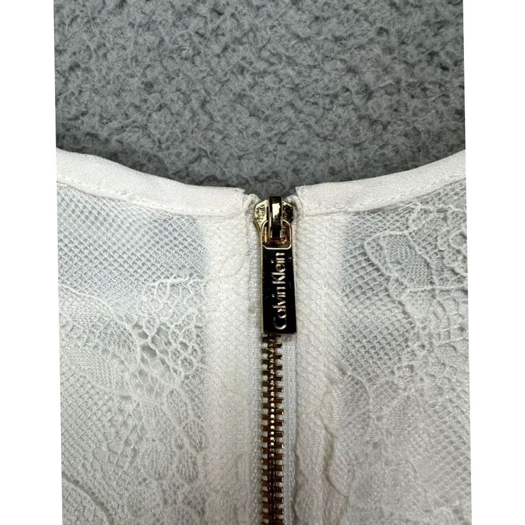 Calvin Klein Calvin Klein Blouse Shirt Womens Large White Sleeveless Lace Hem Nylon Blend NEW Size L / US 10 / IT 46 - 4 Thumbnail