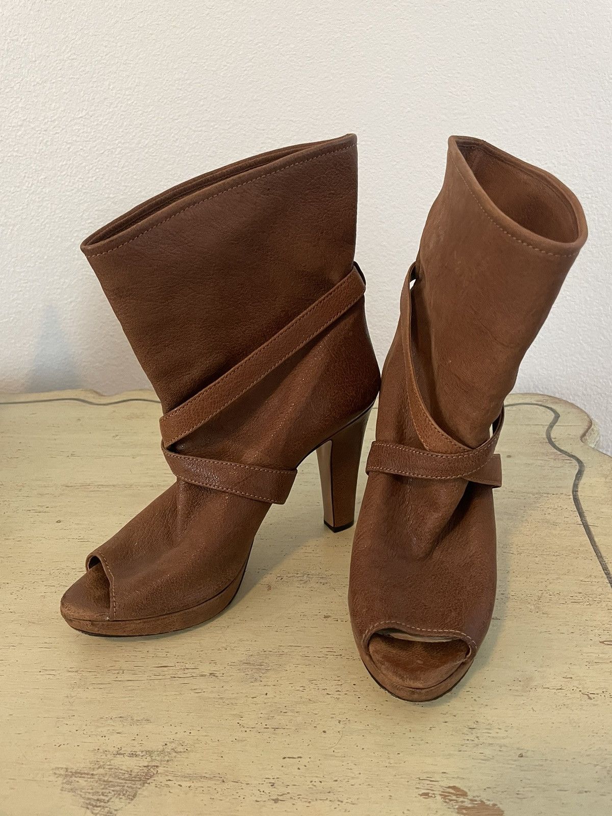 Prada Platform Peep Toe Ankle Boot with Strap Size US 8 / IT 38 - 2 Thumbnail