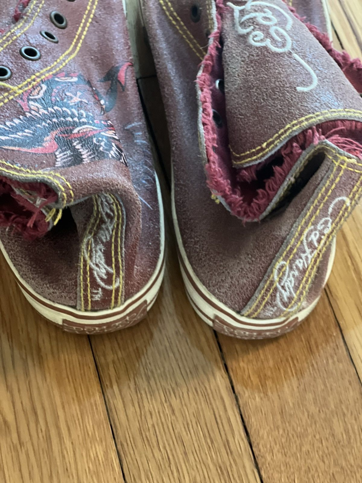 Converse × Ed Hardy × Vintage vintage red ed hardy converse shoes size 8 y2k vintage Size ONE SIZE - 5 Thumbnail