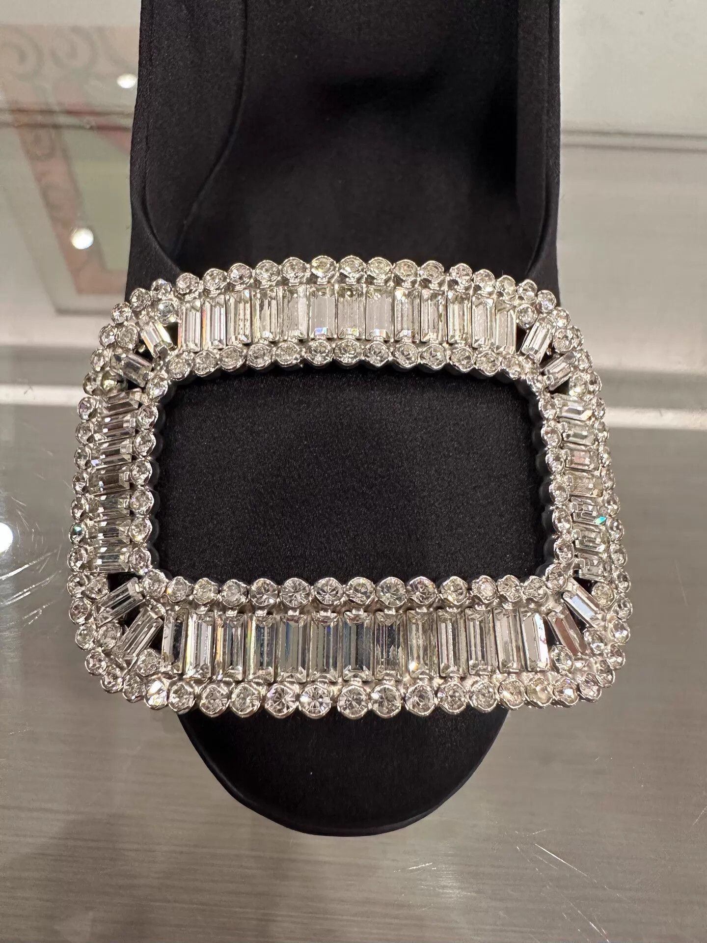 Roger Vivier RV 7cm black satin crystal square buckle heels women's 35 Size US 4.5 / IT 34.5 - 7 Thumbnail