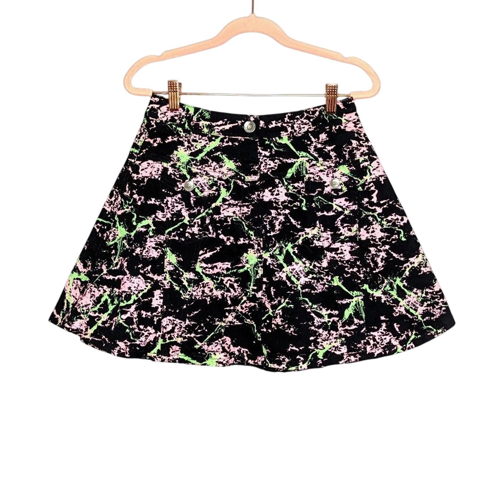 Love Moschino Love Moschino Black And Neon Splatter Print Mini Skirt Size 27" / US 4 / IT 40 - 1 Thumbnail