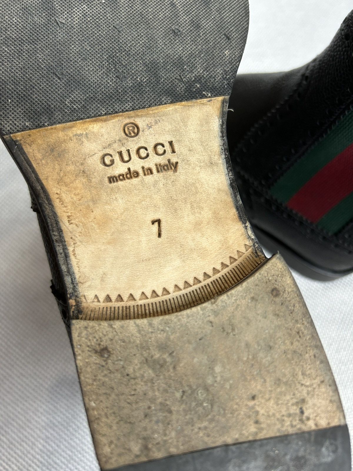 Gucci Gucci Strand Web Wing Tip Black Leather Chelsea Boots Shoes Size US 8 / EU 41 - 10 Thumbnail