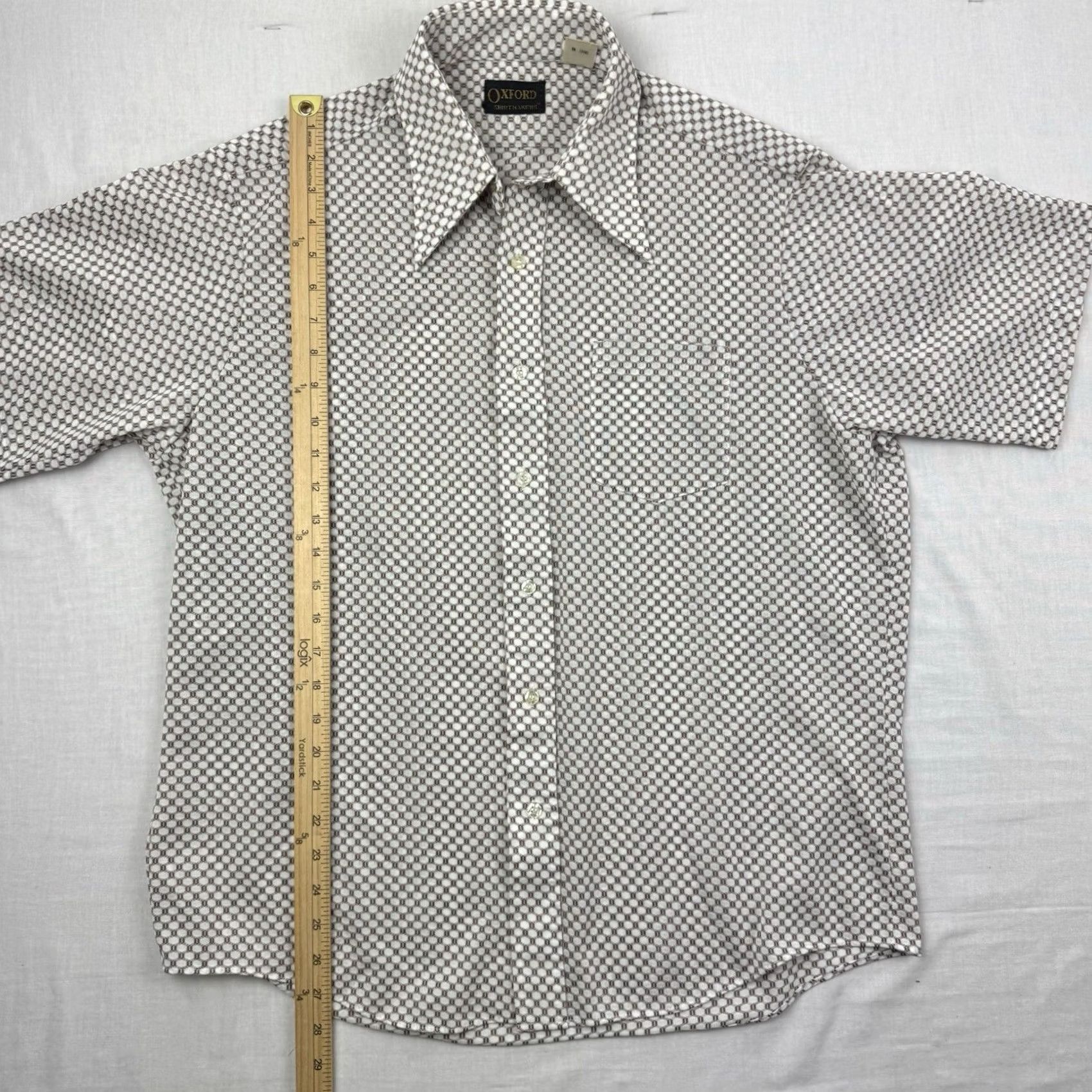 J Brand VINTAGE Oxford Button-Up Shirt Geometric Short Sleeve Adult XL White 70s USA Mens Size US XL / EU 56 / 4 - 5 Thumbnail