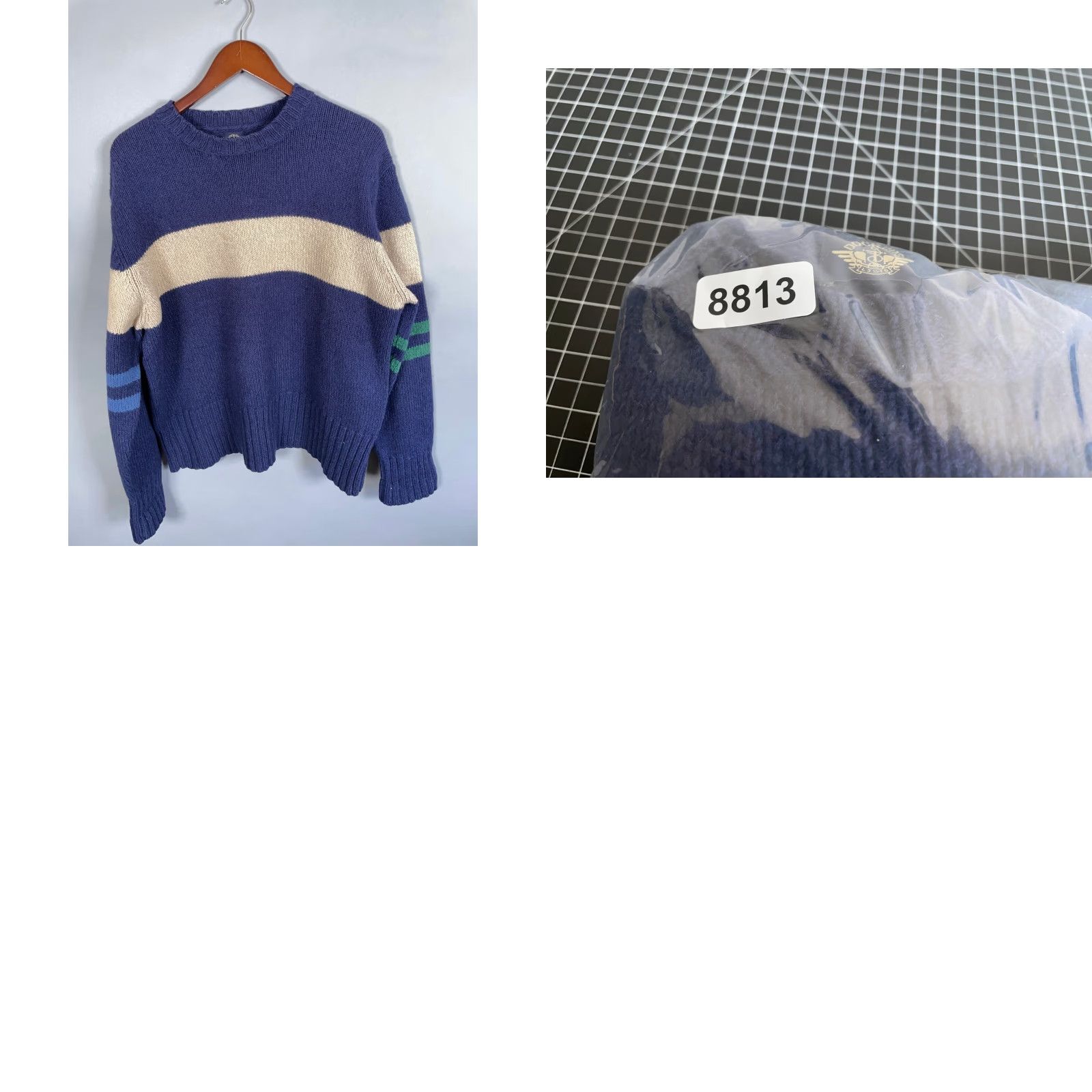 Dockers VINTAGE Dockers Sweater, Striped, Heavyweight, Wool Blend, Crew Neck, Long Sleeve, Pullover, Men’s Large, Blue Beige, Preppy Retro, Hand Wash Only Size US L / EU 52-54 / 3 - 9 Thumbnail