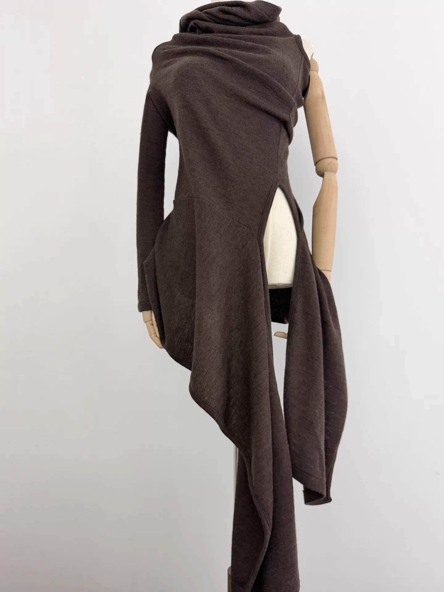 Y's Y's Chocolate Brown Irregular Two-Way Wool Top Size L / US 10 / IT 46 - 2 Thumbnail